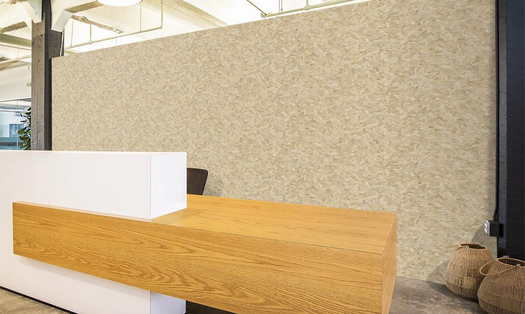 Reception desk with a OSB wood wall